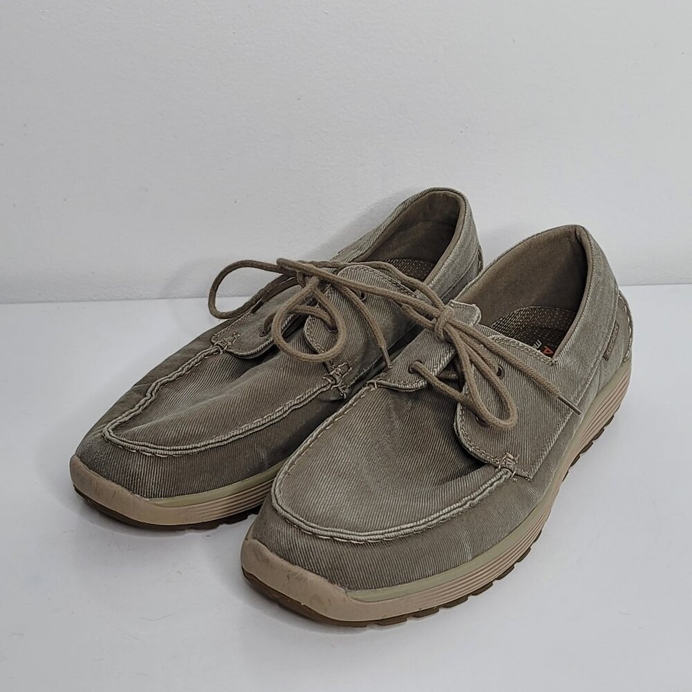 Skechers Mens Shoes 12 Canvas Loafer Classic Fit Air-Cooled Memory Foam Khaki